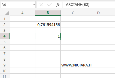 l'arcotangente iperbolica di 0,761594156 è uguale a 1