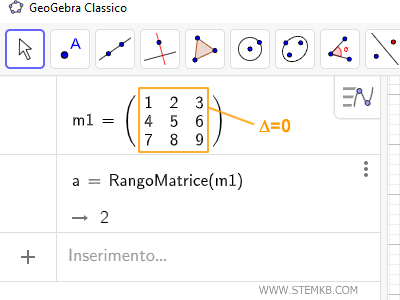 il rango della matrice non &egrave; tre