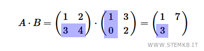 il prodotto tra la seconda riga di A e la prima colonna di B