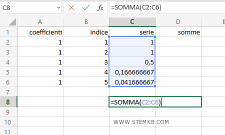 digita =SOMMA(C2:C6)