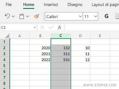 seleziona la colonna da cancellare