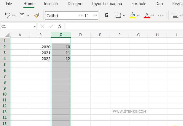 la colonna C &egrave; stata rimossa