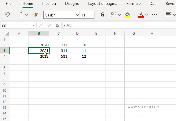 seleziona la cella B3