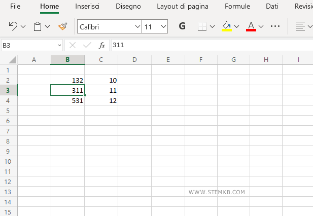 la colonna B &egrave; stata rimossa