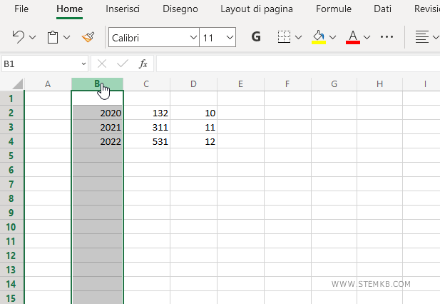 clicca sulla colonna da cancellare