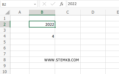digita 2022 nella cella B2