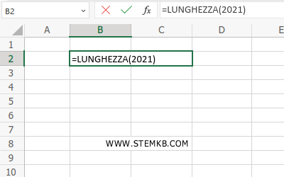 digita =LUNGHEZZA(2021)