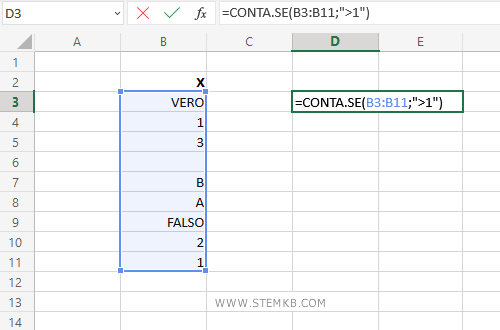 digita =CONTA.SE(B3:B11;">1")