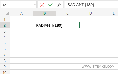 digita =RADIANTI(180) nella cella B2 del foglio Excel