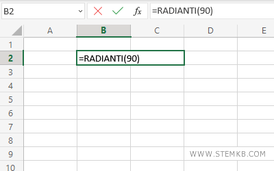 digita =RADIANTI(90) nella cella B2