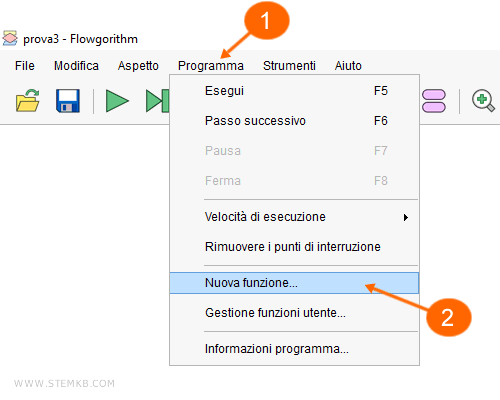 clicca su Programma e su Nuova funzione