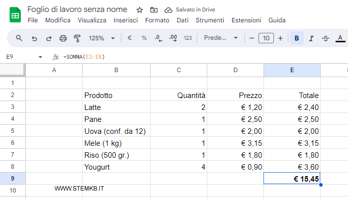 il foglio di calcolo si aggiorna automaticamente