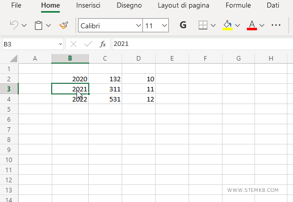 seleziona la cella B3