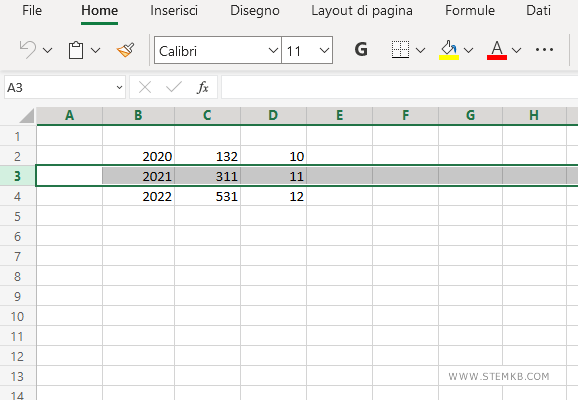 clicca sulla riga da cancellare