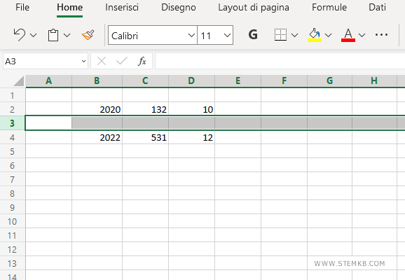 il contenuto della riga  &egrave; cancellato