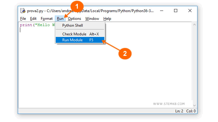 cliccare su RUN nel menu superiore e selezionare la voce RUN MODULE