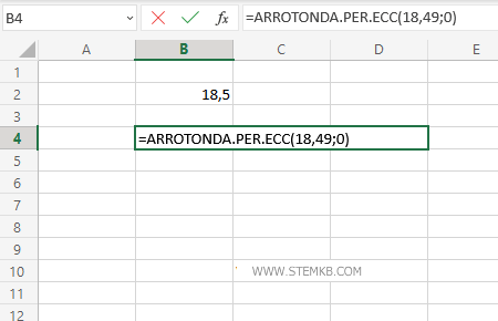 digita =ARROTONDA.PER.ECC(18,49;0)