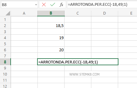 digita =ARROTONDA.PER.ECC(-18,49;1)