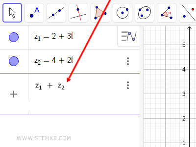 come fare l'addizione dei numeri complessi su Geogebra