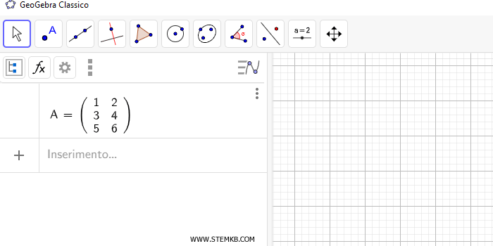come scrivere una matrice rettangolare su Geogebra