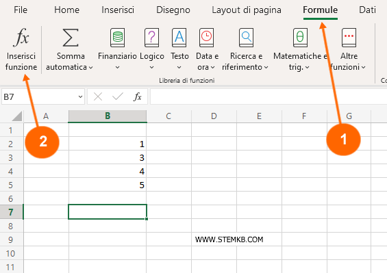 premi su inserisci funzione