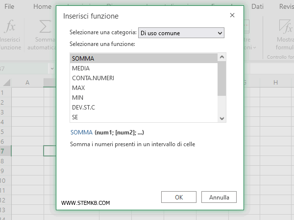 seleziona una cella e premi sul pulsante OK