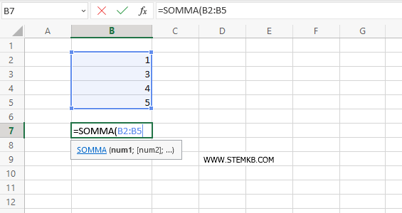 digita i parametri della funzione 