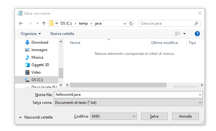 salva il codice sorgente del programma