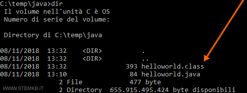 il file della compilazione ha l'estensione .class