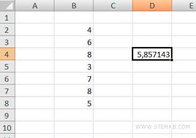 la media aritmetica della serie di numeri