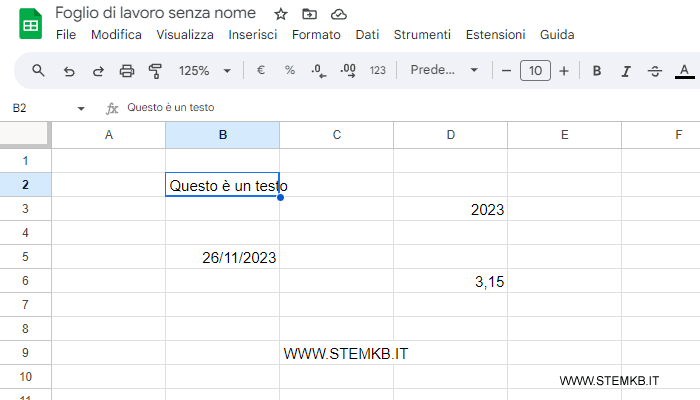 un esempio di foglio di lavoro su Google Fogli