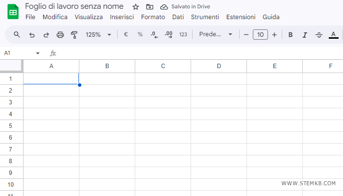 Il foglio di calcolo vuoto