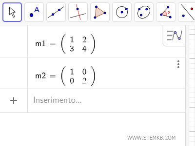 crea due matrici su Geogebra