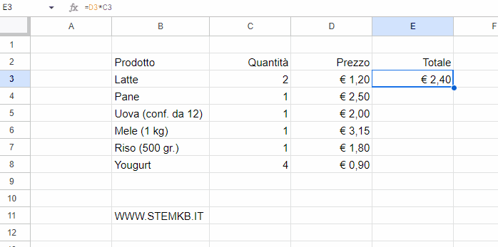 copia l'espressione nella cella D3 nelle altre celle