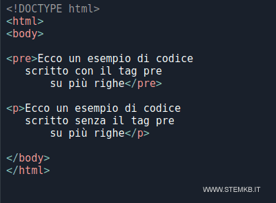 un esempio di utilizzo del tag <PRE>