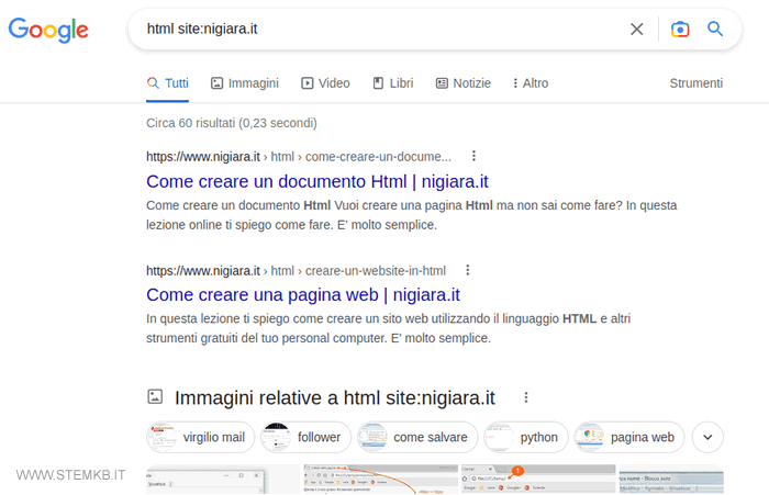 i link nei risultati di ricerca