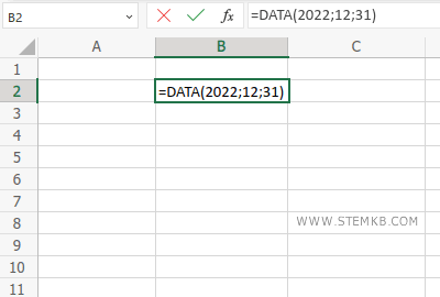 digita =DATA(2022;12;31)