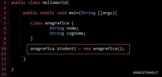 un esempio di istanza a una classe