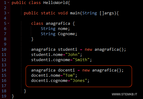 assegna un nuovo oggetto alla classe