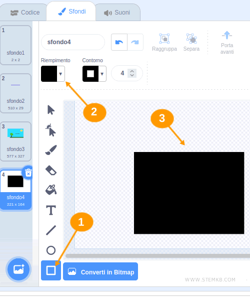 disegna un rettangolo nero