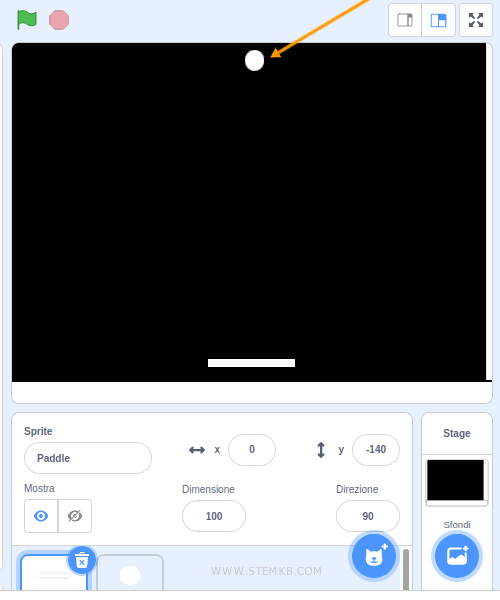 clicca sullo sprite della palla