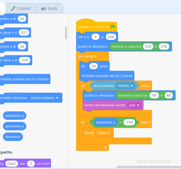 il codice del movimento di gioco della palla