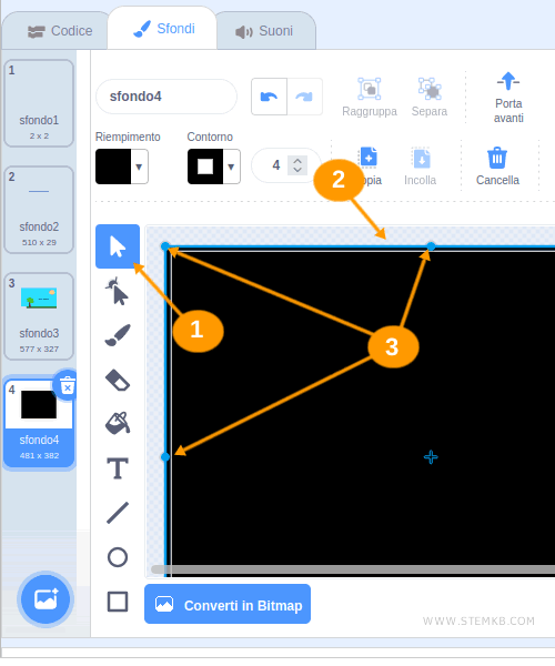 allarga il rettangolo per occupare l'intero sfondo