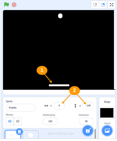 definisci la posizione del paddle