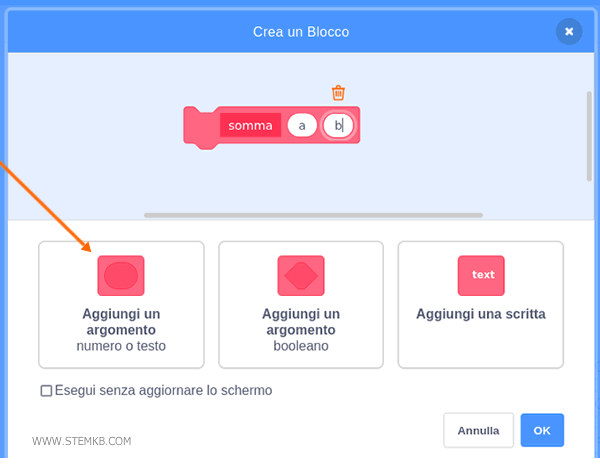aggiungi due argomenti e premi su OK