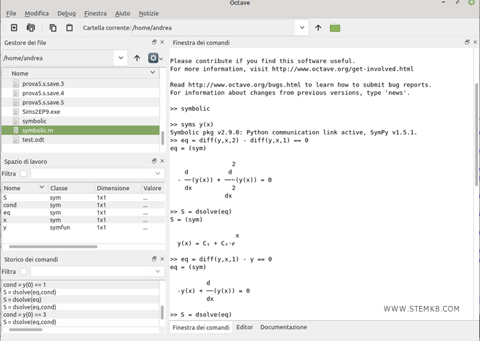 l'interfaccia grafica di Octave