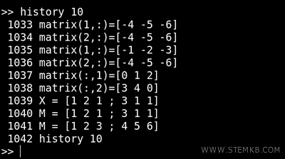 la lista dei comandi pi&ugrave; recenti digitati ed eseguiti sul terminale di Octave