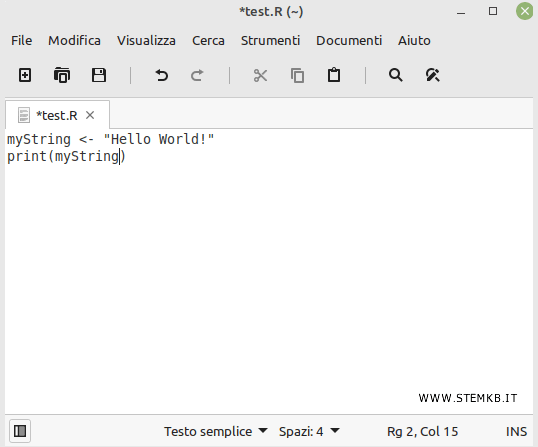 esempio di script scritto con un editor