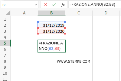 digita =FRAZIONE.ANNO(B2;B3)