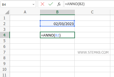 digita =ANNO(B2)